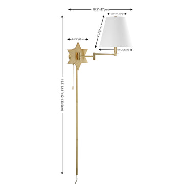 David 18.5" Modern French Country Swing Arm Plug-In or Hardwired Iron LED Star Wall Sconce with Pull-Chain and USB Charging Port - JONATHAN Y